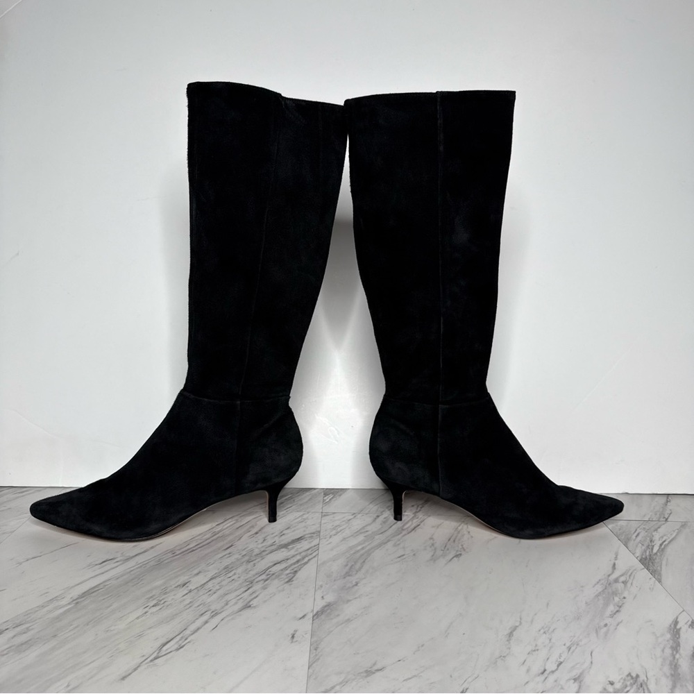 Schutz Pointy Toe Black Suede Kitten Heel Tall Boot 8 1/2 B - Picture 9 of 15